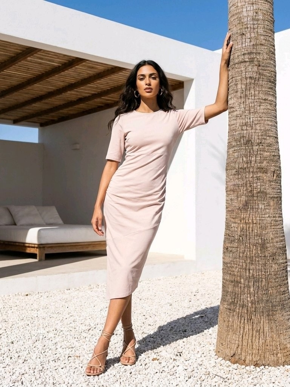 ASOS Blush Pink Midi Dress with Short Sleeves